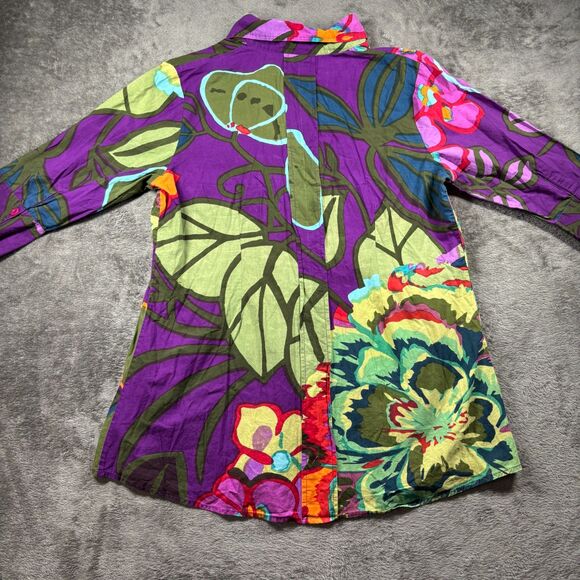 Soft Surroundings Sadie Purple Floral Button Front Longline Tunic Top PL F130 - Picture 6 of 10